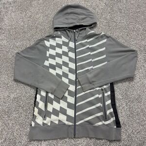 Y2K Oakley Hoodie Mens M Gray Full Zip Slim Fit Geometric Fleece Sweatshirt